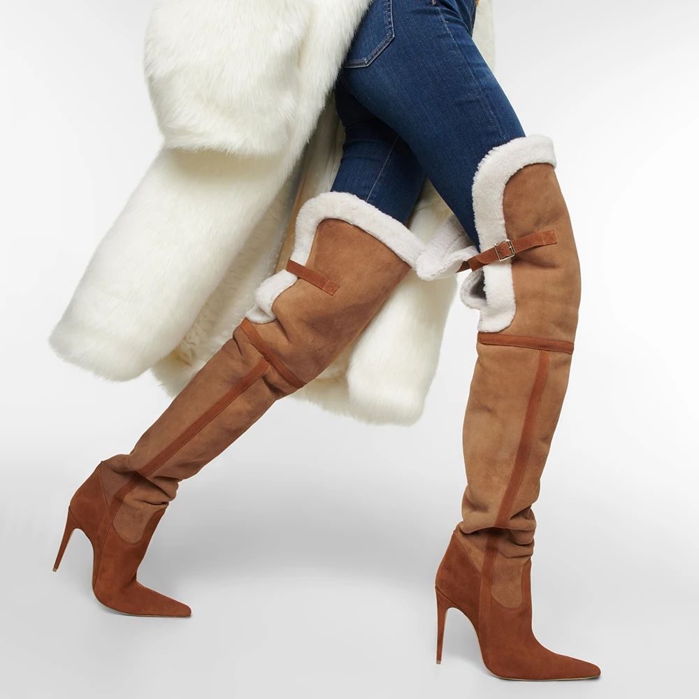 Natasha - Thigh High Stiletto Faux Fur Boot