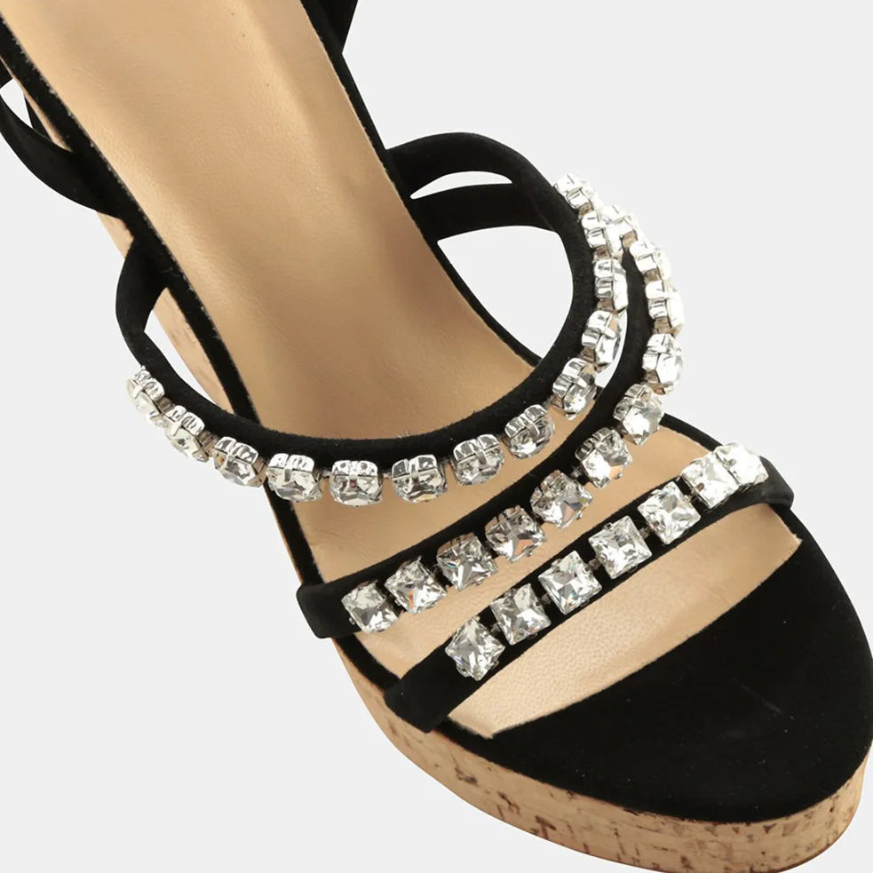 Nina - Rhinestone Studded Strappy Wedge Heel Sandal