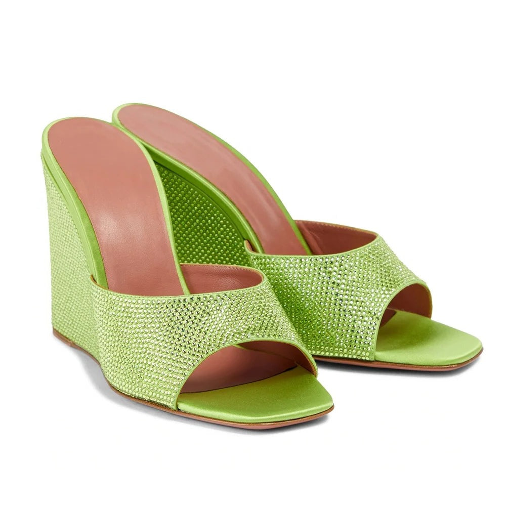 Alyssa - Rhinestone Studded Wedge Heel Sandal