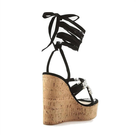 Nina - Rhinestone Studded Strappy Wedge Heel Sandal