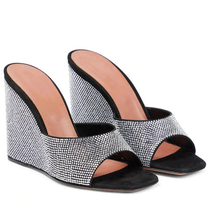 Alyssa - Rhinestone Studded Wedge Heel Sandal