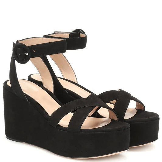 Darla - Round Toe Buckled Wedge Heel