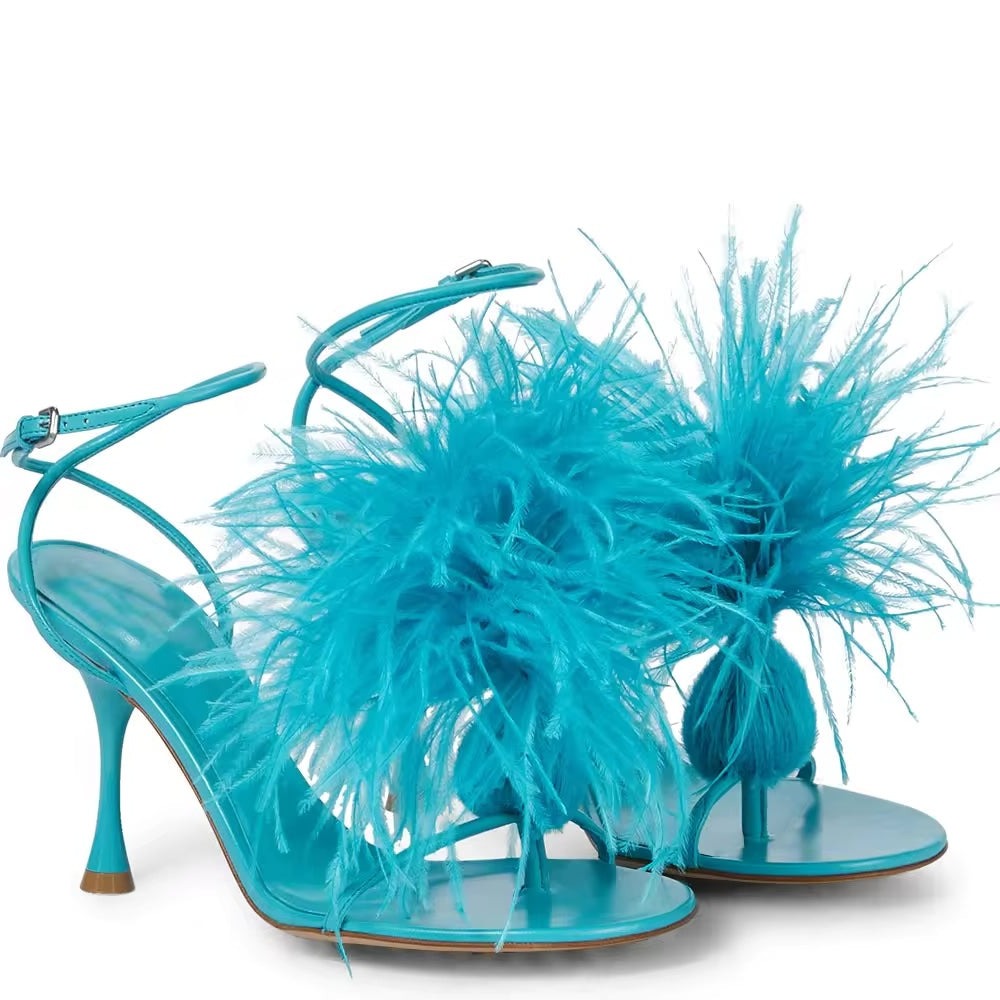 Heather - Feathered Toe Heeled Sandal
